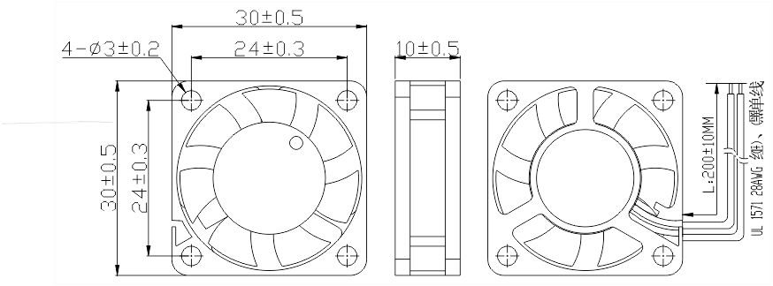 24v直流風扇3010安裝尺寸圖
