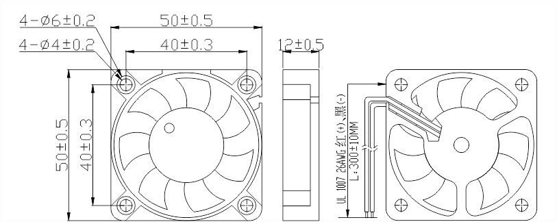 12v直流風(fēng)扇5010安裝尺寸圖