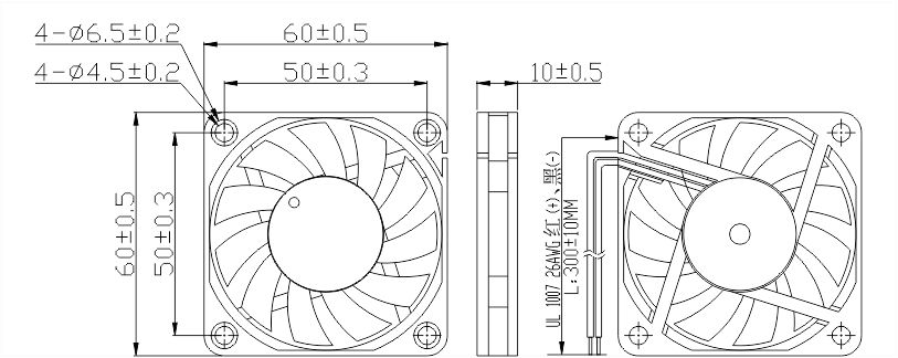 5v直流風扇6010安裝尺寸圖